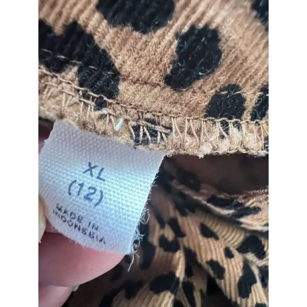Girls Gap Leopard Print Lightweight Corduroy Ruffle Twirl Fall Dress Sz XL 12